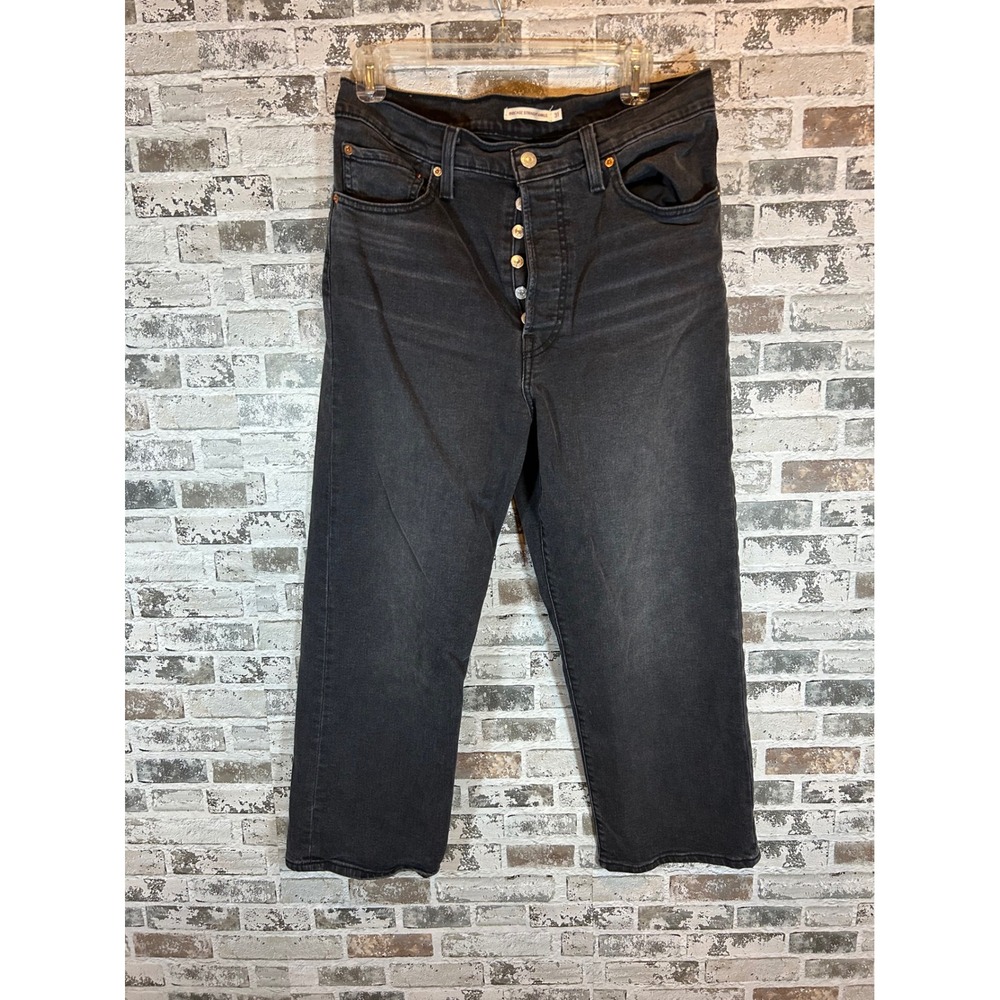 Levi's Ribcage Straight Ankle Jeans Womens 31 Black Button Fly Denim